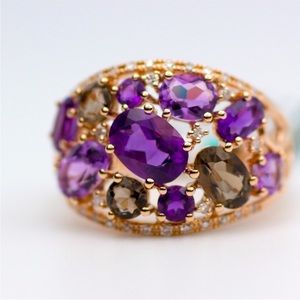 EFFY Unique Mosaic Diamond Amethyst & Quartz Ring 14k Rose Gold sz 7.25 gorgeous
